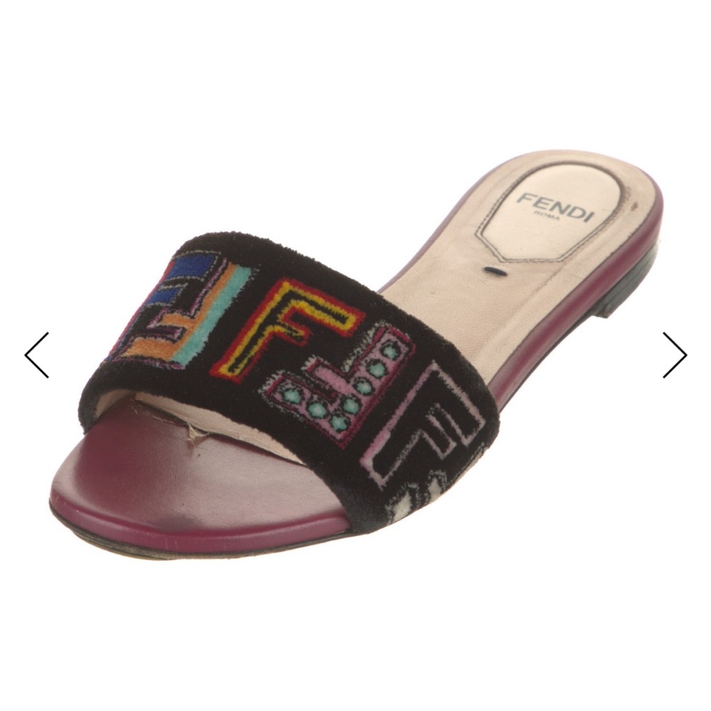 Fendi Black and Pink Embroidered Slide Sandals - Picture 2 of 5